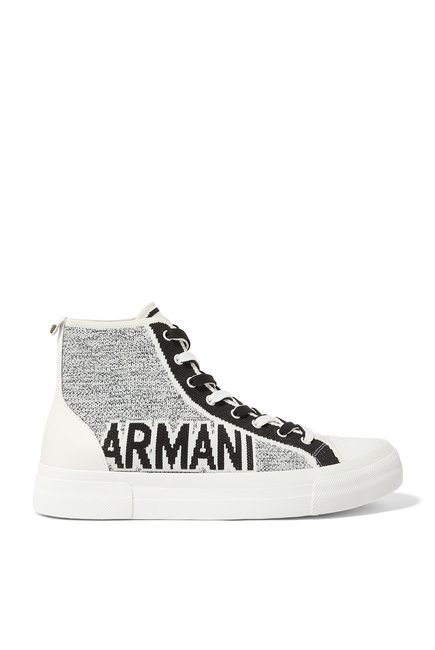 Recyled Knit Jacquard Logo High-Top Sneakers